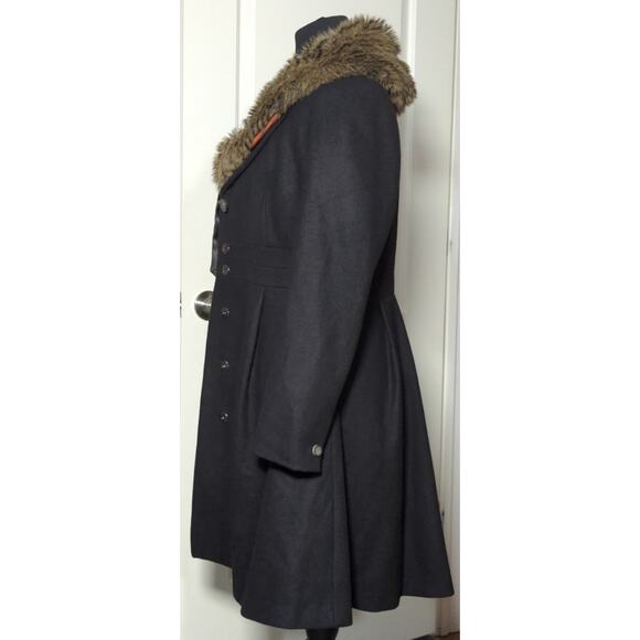 H&M Womens Size 8 Black Wool Blend Coat Faux Fur Collar Vintage Style Jacket - Picture 9 of 16